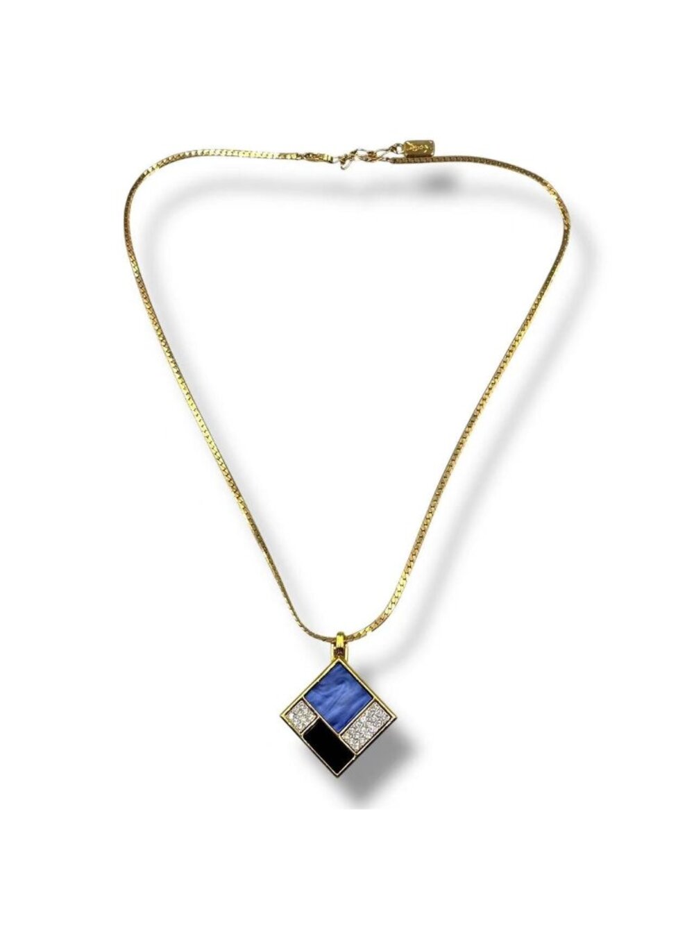 Saint Laurent Necklace Blue &black Panel Rhinestone Gold